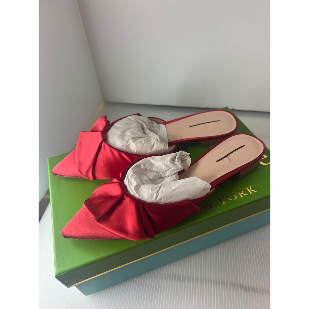 Kate Spade Faryn Red Satin Bow‎ Pointed Toe Mules Flats Size 8.5 - Picture 5 of 10